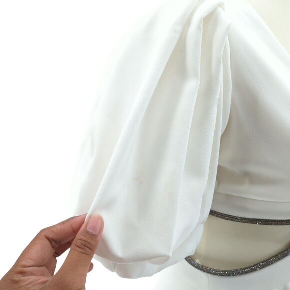 ALC Women 2 Hazel Dress White Crystal Mini Cut Out V Neck Puff Balloon NEW FLAW - Picture 4 of 10